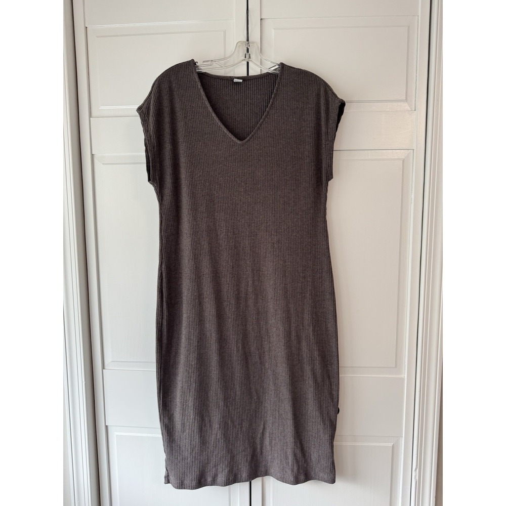 Old Navy Brown Ribbed V-Neck Midi Shift Dress Womens Small